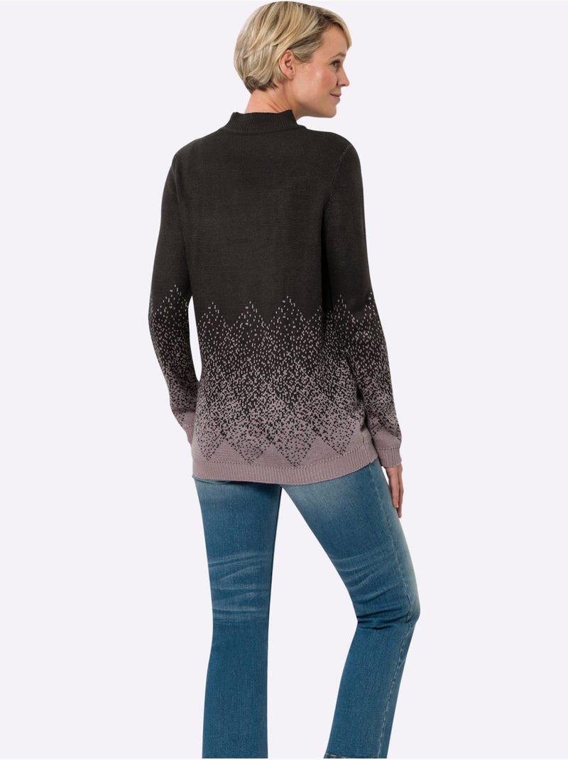 Pull à Col Montant Superbe Motif Jacquard - Taille Standard - Moda Vilona Gris Mauve - Kiabi