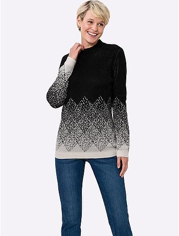 Pull à Col Montant Superbe Motif Jacquard - Taille Standard - Moda Vilona