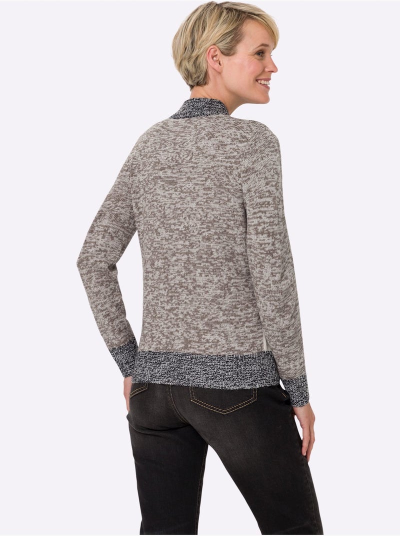 Pull à Col Montant Tricot Chiné - Taille Standard - Moda Vilona Noir Gris - Kiabi