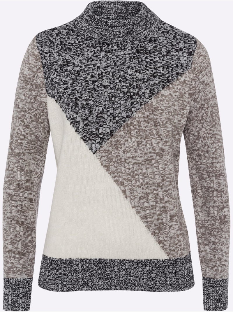 Pull à Col Montant Tricot Chiné - Taille Standard - Moda Vilona Noir Gris - Kiabi