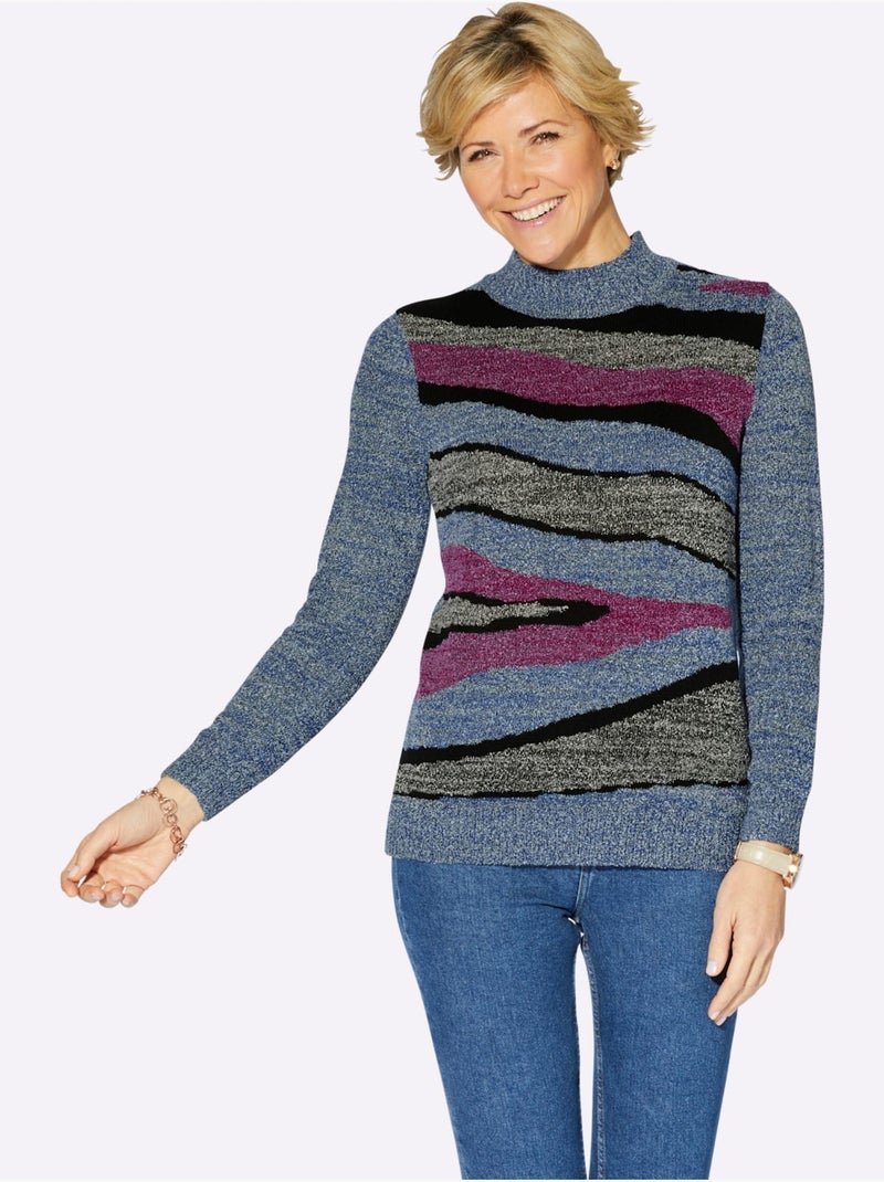 Pull à col montant tricot intarsia de qualité - taille standard - witt Bleu jean - Kiabi
