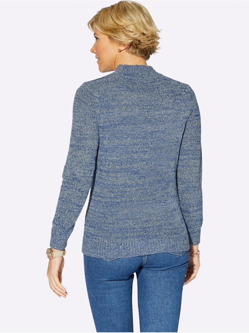 Pull à col montant tricot intarsia de qualité - taille standard - witt Bleu jean - Kiabi