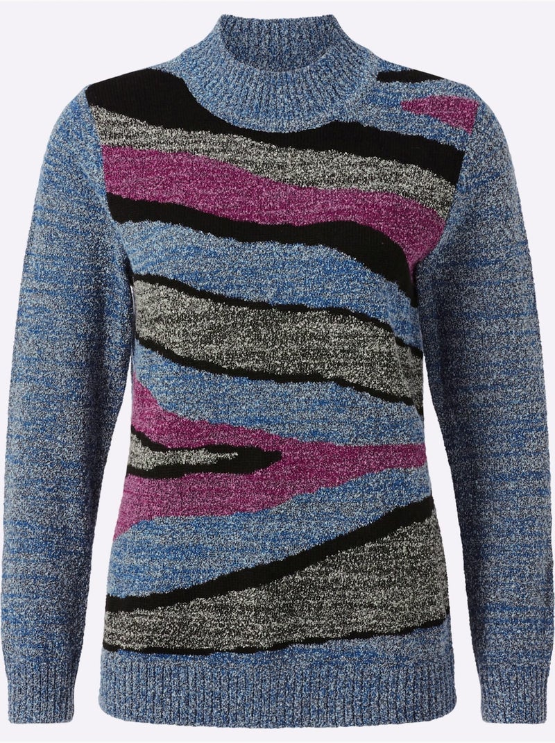 Pull à col montant tricot intarsia de qualité - taille standard - witt Bleu jean - Kiabi