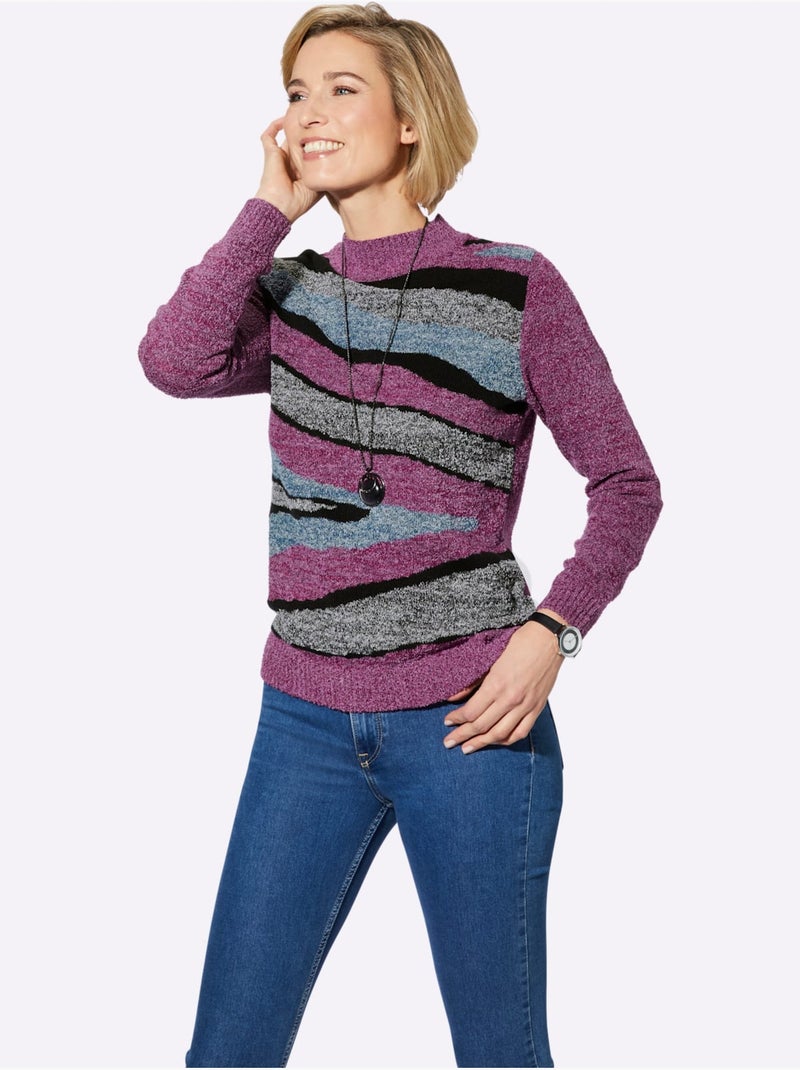 Pull à col montant tricot intarsia de qualité - taille standard - witt Mauve - Kiabi