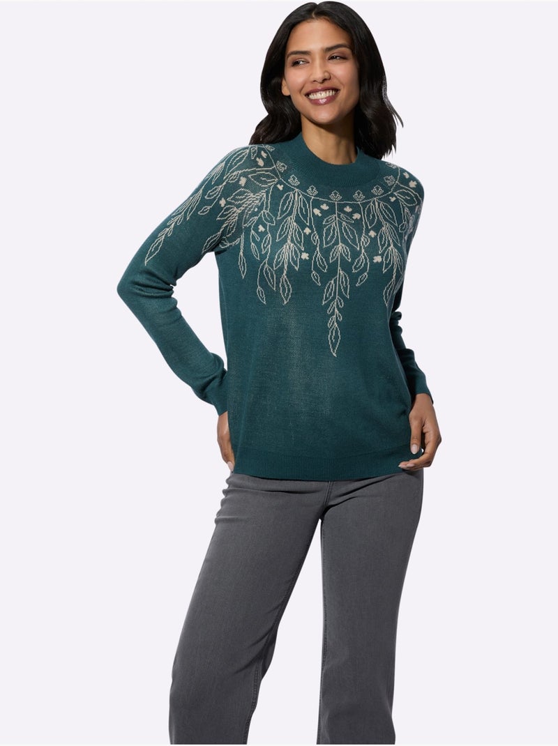 Pull à Col Montant Tricot Jacquard De Qualité - Taille Standard - Moda Vilona Bleu pétrole - Kiabi