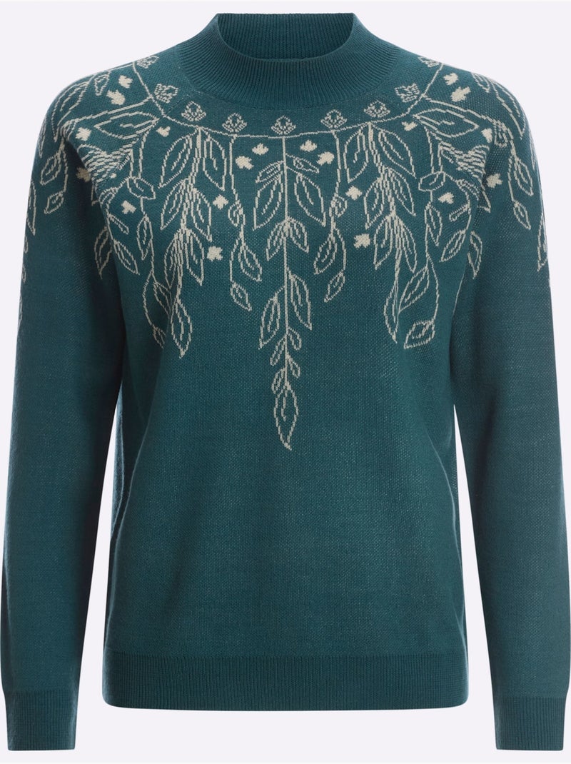 Pull à Col Montant Tricot Jacquard De Qualité - Taille Standard - Moda Vilona Bleu pétrole - Kiabi