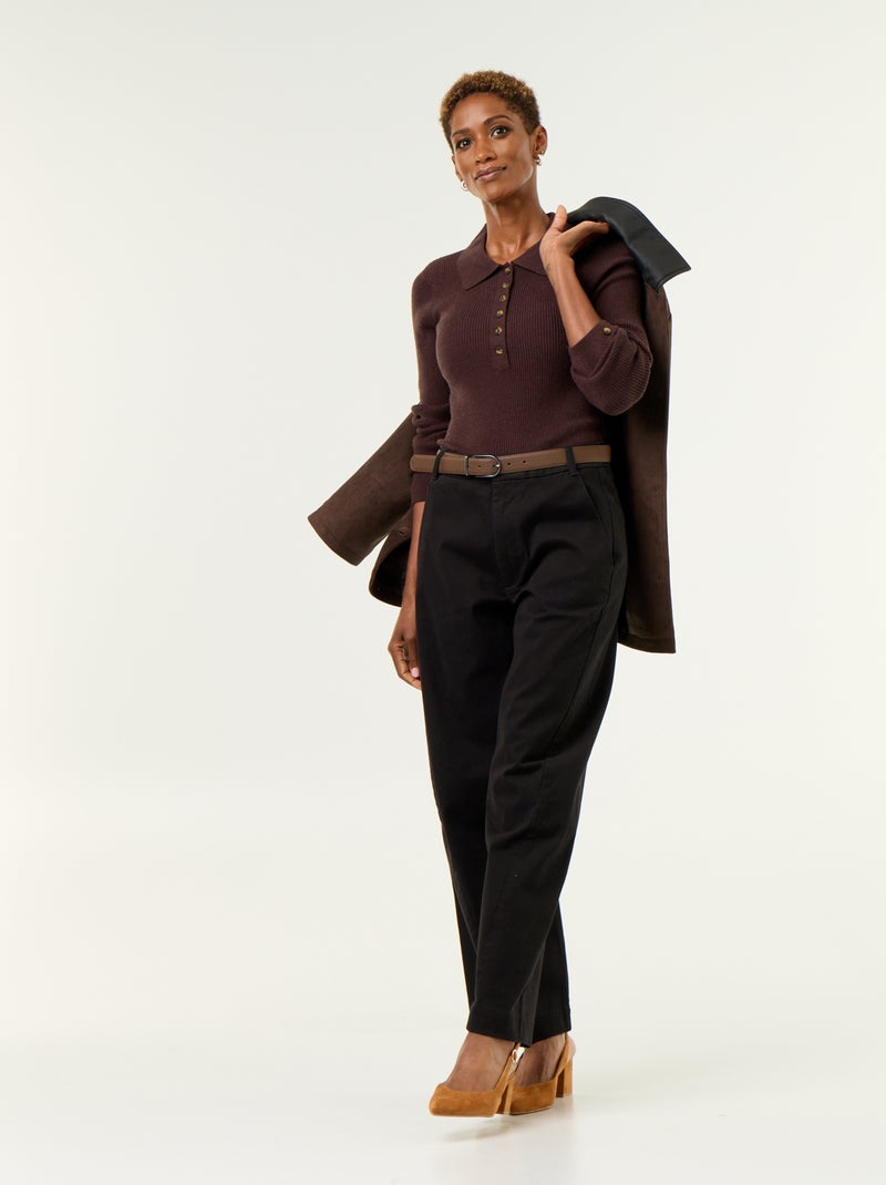 Pull à col polo Marron - Kiabi
