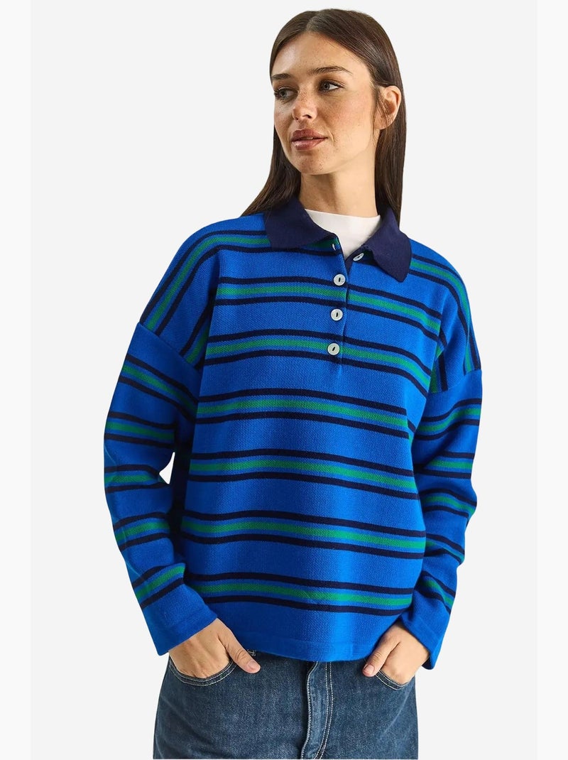Pull à col polo rayé lucci Bleu électrique - Kiabi