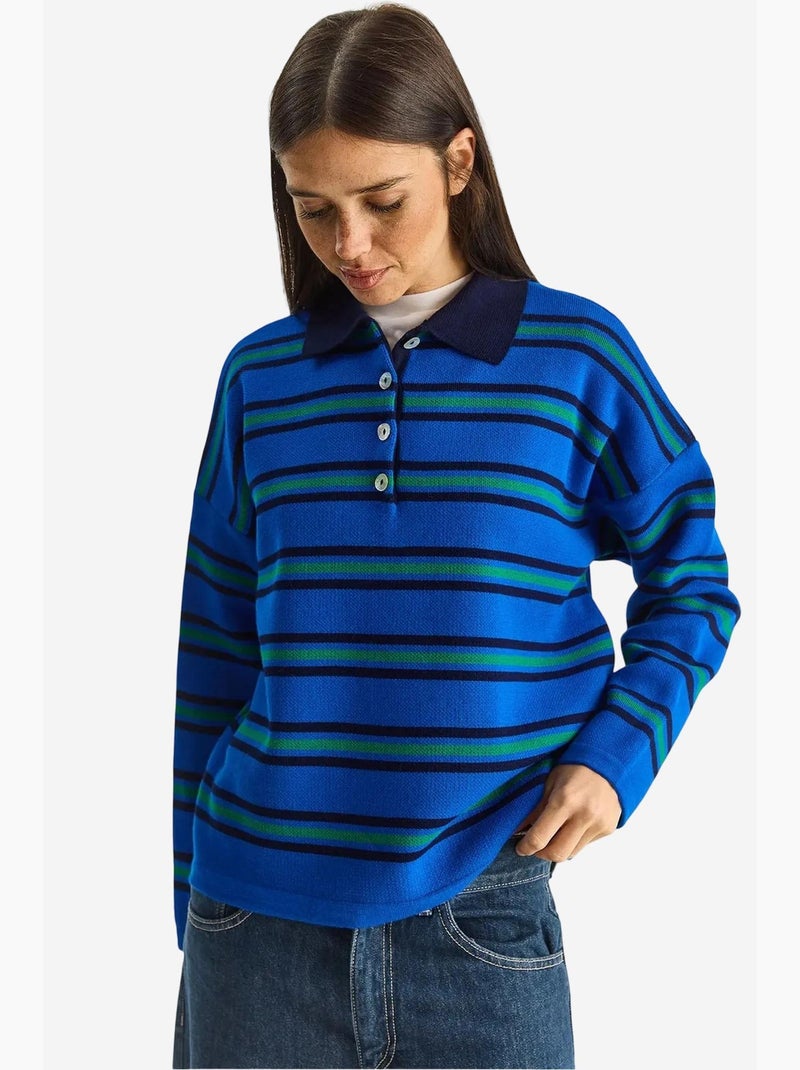 Pull à col polo rayé lucci Bleu électrique - Kiabi