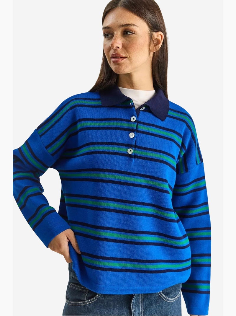 Pull à col polo rayé lucci Bleu électrique - Kiabi