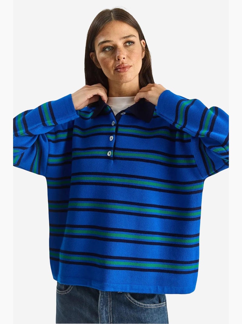 Pull à col polo rayé lucci Bleu électrique - Kiabi