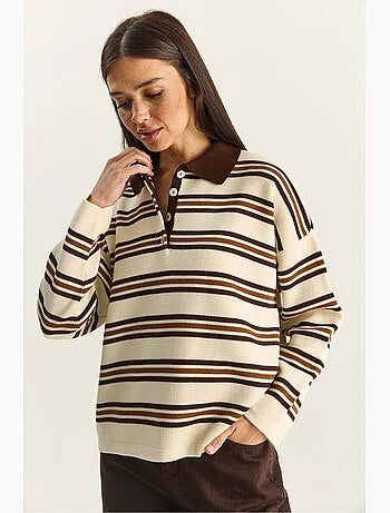 Pull à col polo rayé lucci