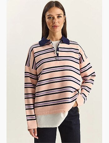 Pull à col polo rayé lucci