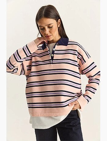 Pull à col polo rayé lucci