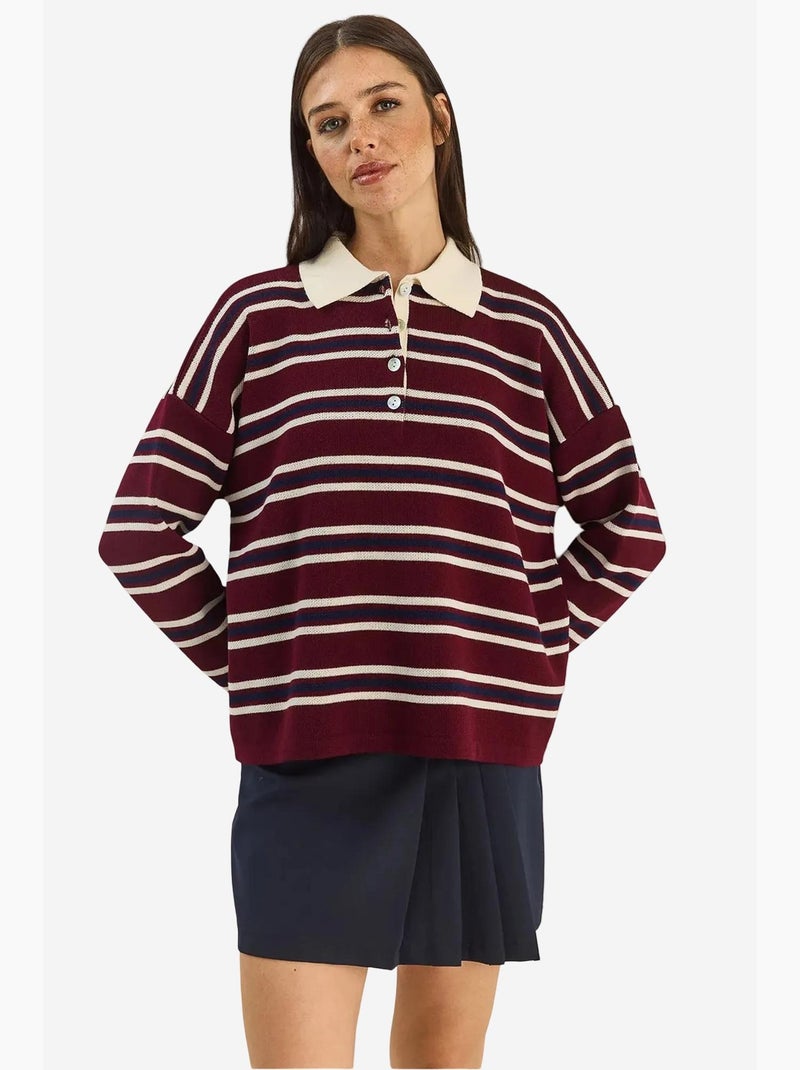 Pull à col polo rayé lucci Rouge bordeaux - Kiabi