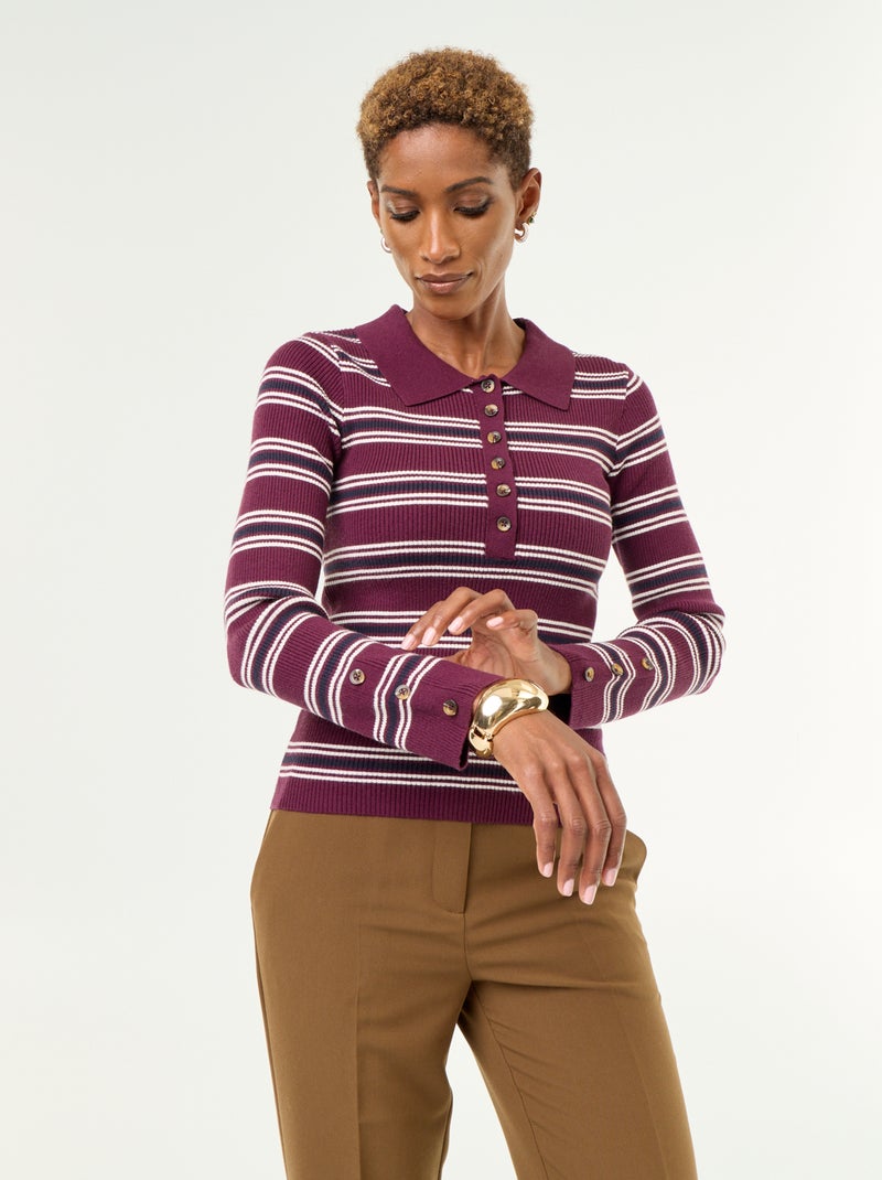 Pull à col polo Violet - Kiabi