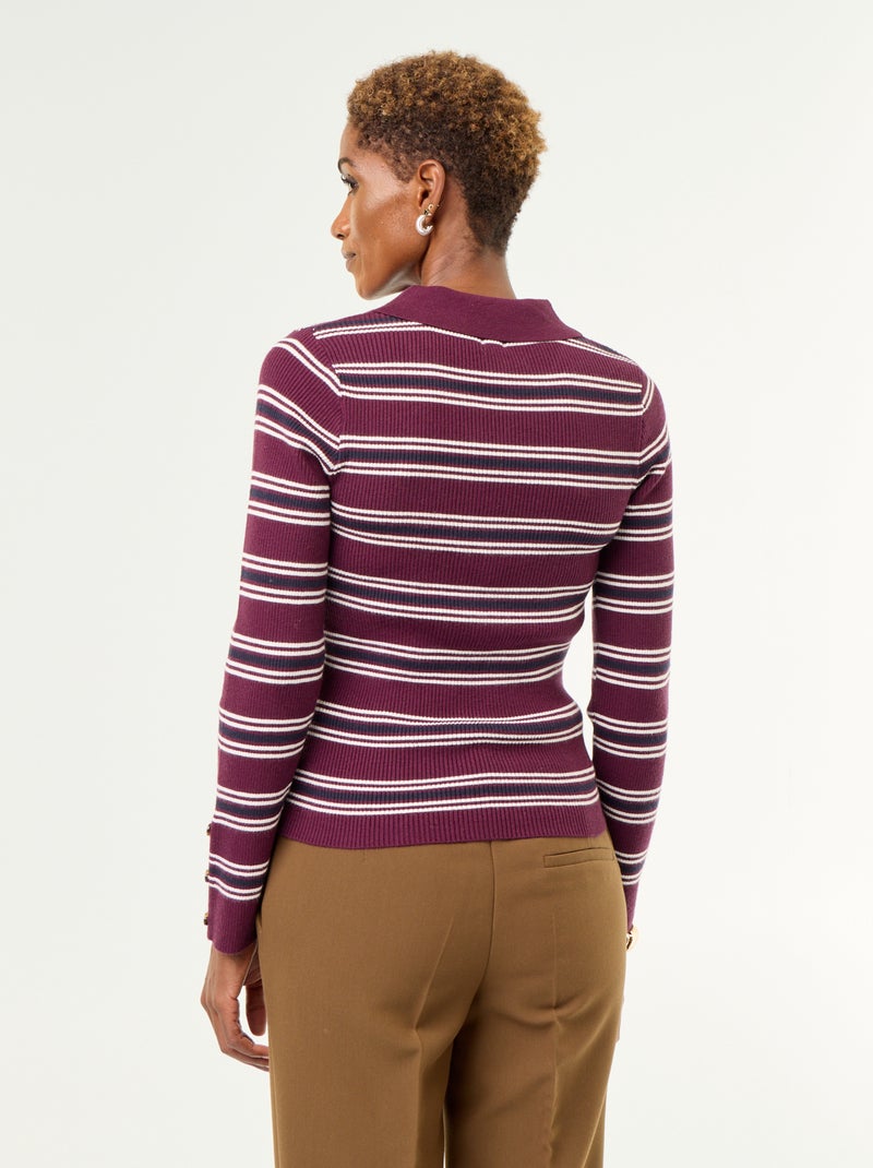 Pull à col polo Violet - Kiabi