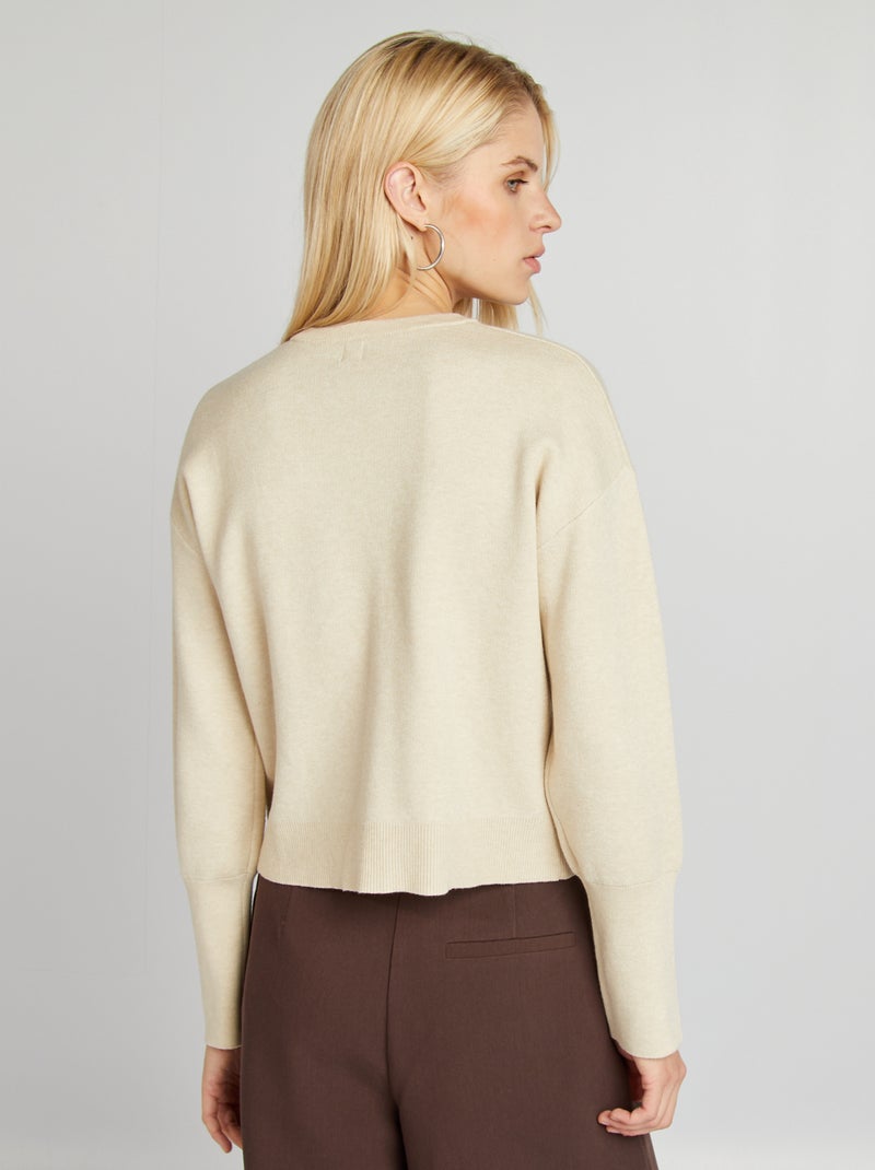 Pull à col rond avec boutons aux manches Beige - Kiabi