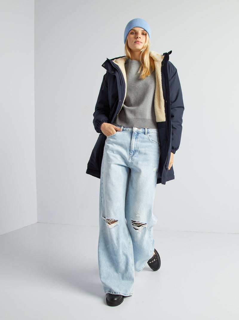 Pull à col rond avec boutons aux manches Gris - Kiabi