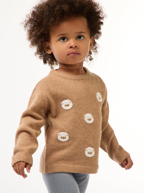 Pull à col rond avec broderies - Kiabi