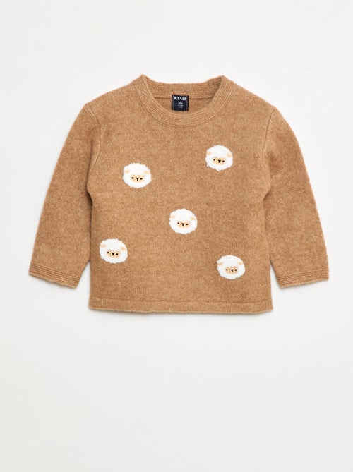 Pull à col rond avec broderies - Kiabi