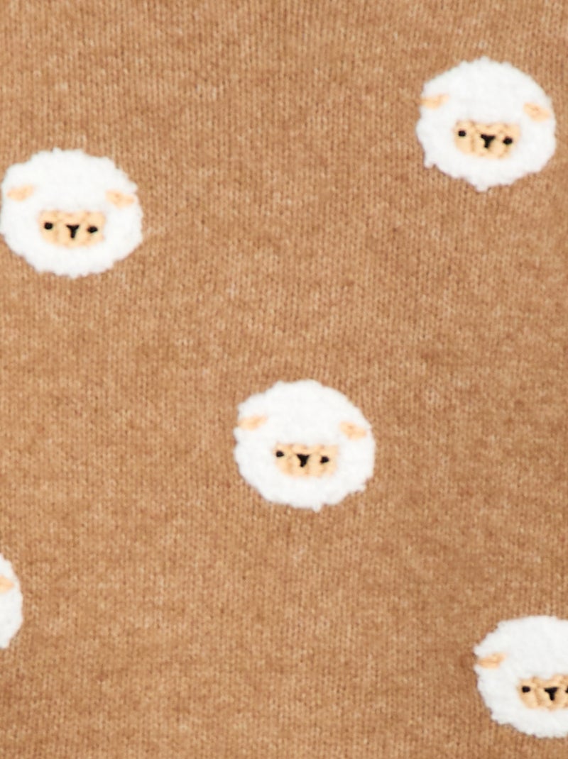 Pull à col rond avec broderies Beige - Kiabi