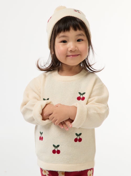 Pull à col rond avec broderies - Kiabi