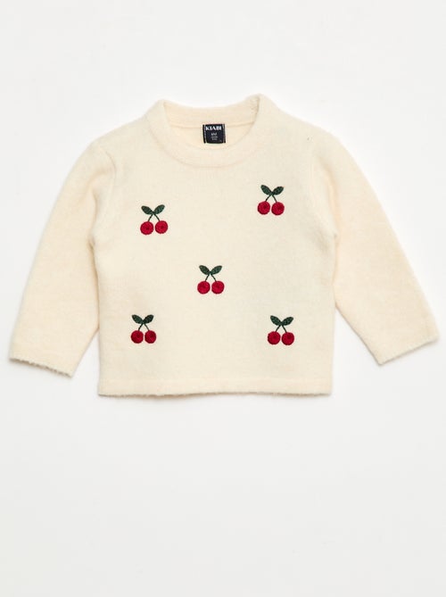 Pull à col rond avec broderies - Kiabi