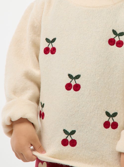 Pull à col rond avec broderies - Kiabi