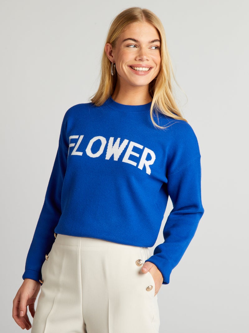 Sweat col rond rayé et imprimé en coton BIO GOTS BLEU pour enfant