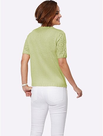 Pull à col rond avec manches courtes ajourées et finition côtelée - Taille standard - Witt