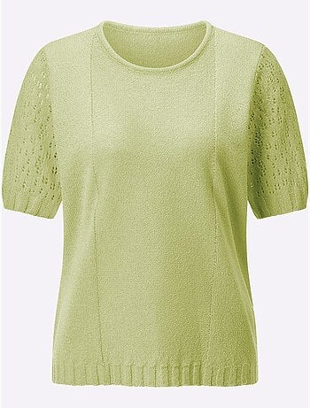 Pull à col rond avec manches courtes ajourées et finition côtelée - Taille standard - Witt