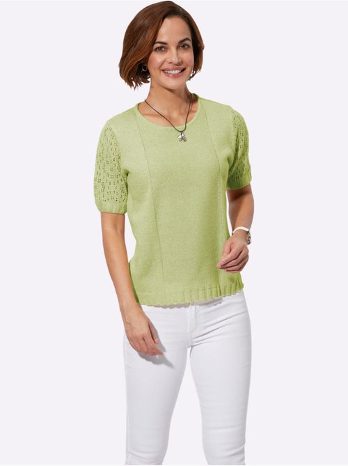Pull à col rond avec manches courtes ajourées et finition côtelée - Taille standard - Witt - Kiabi Pull à col rond avec manches courtes ajourées et finition côtelée - Taille standard - Witt - Kiabi
