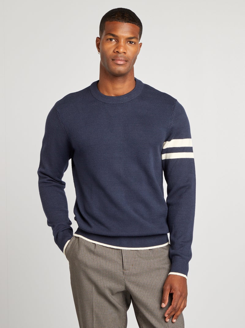 Pull à col rond avec rayures Bleu marine - Kiabi