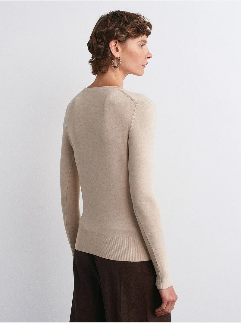 Pull à col rond côtelé, coupe ajustée dilvin Beige argile - Kiabi