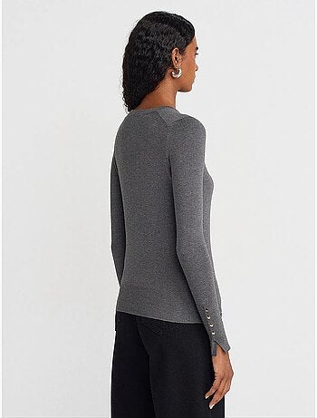 Pull à col rond côtelé, coupe ajustée dilvin