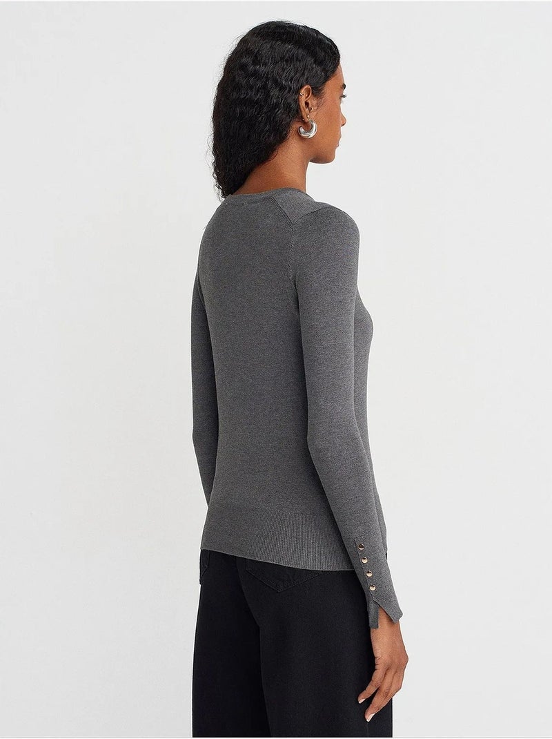 Pull à col rond côtelé, coupe ajustée dilvin Gris Noir - Kiabi