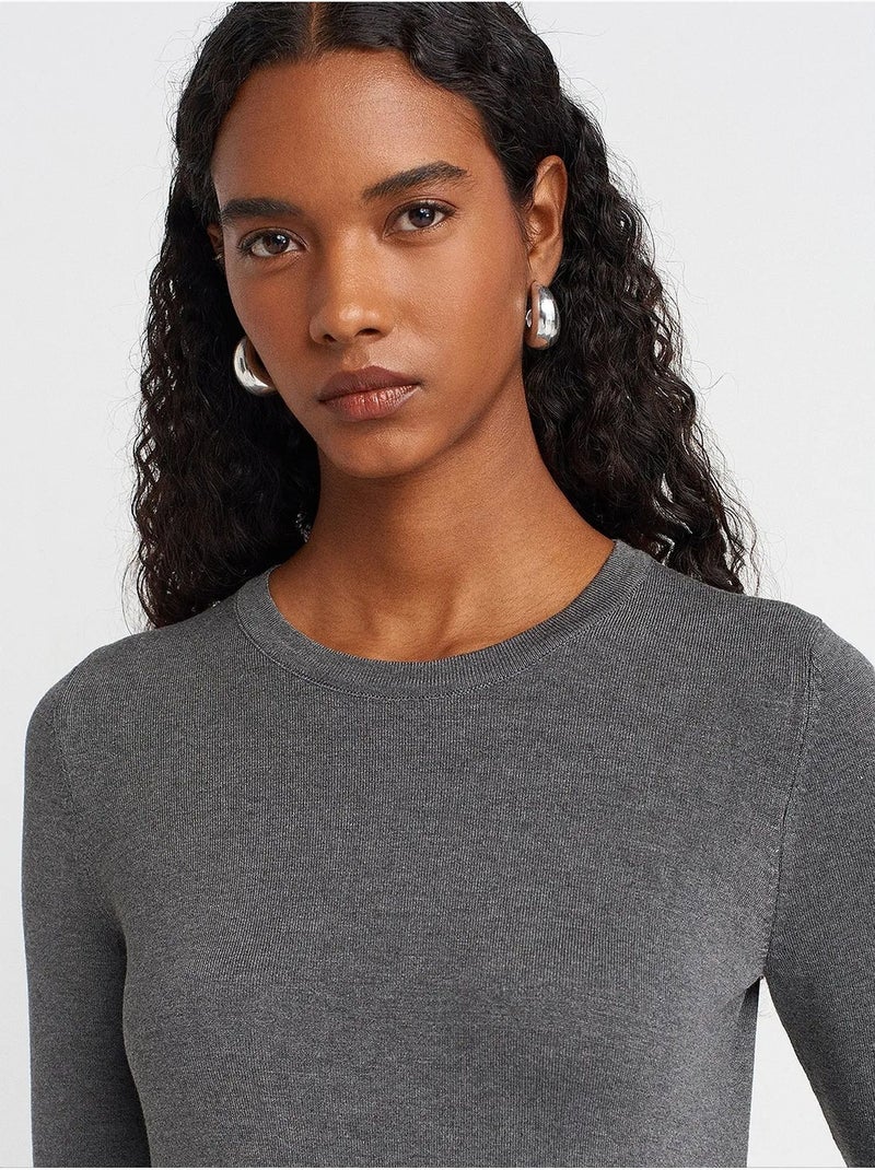 Pull à col rond côtelé, coupe ajustée dilvin Gris Noir - Kiabi
