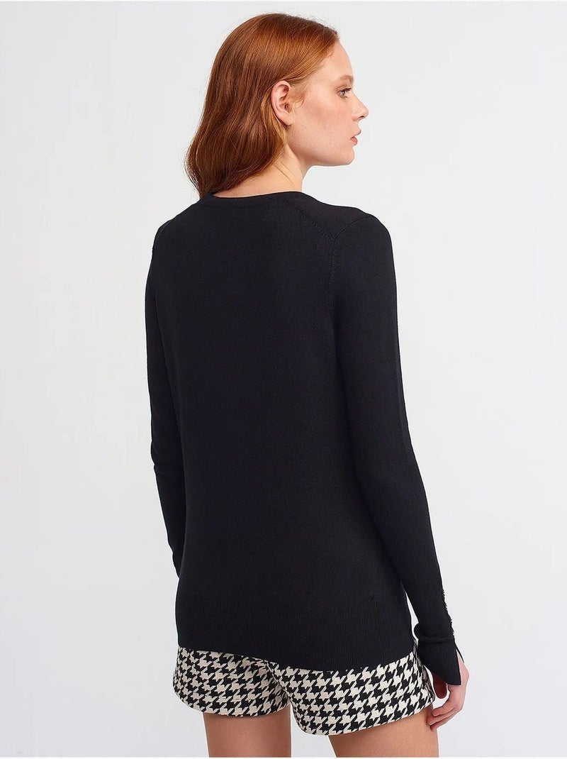 Pull à col rond côtelé, coupe ajustée dilvin Noir - Kiabi