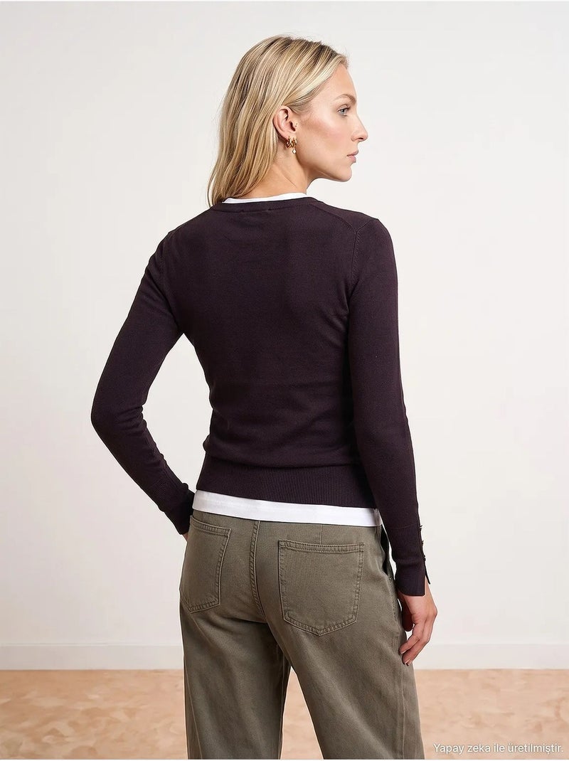 Pull à col rond côtelé, coupe ajustée dilvin Rouge bordeaux - Kiabi