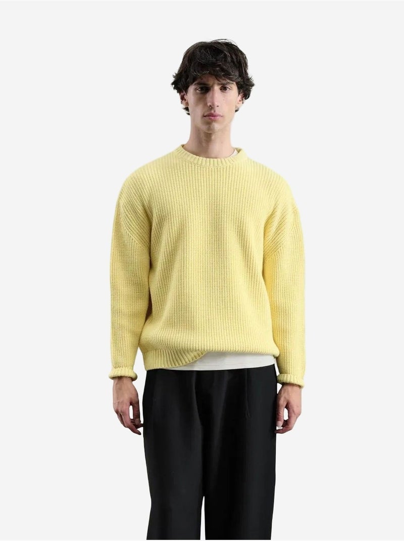 Pull à col rond côtelé épais giesto Jaune citron - Kiabi
