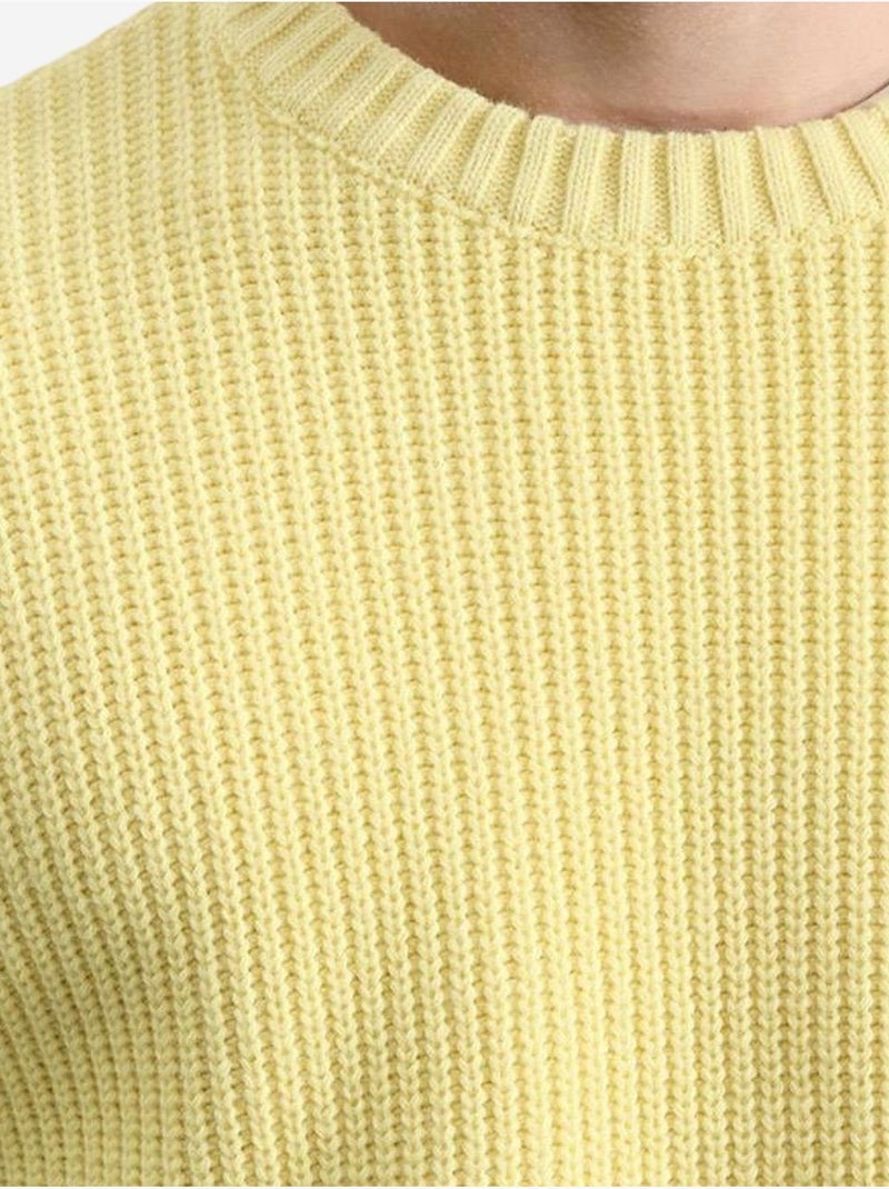 Pull à col rond côtelé épais giesto Jaune citron - Kiabi