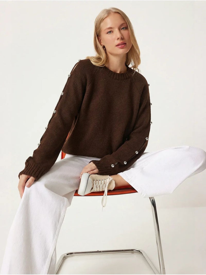 Pull à col rond découpé istanbul Marron chocolat - Kiabi