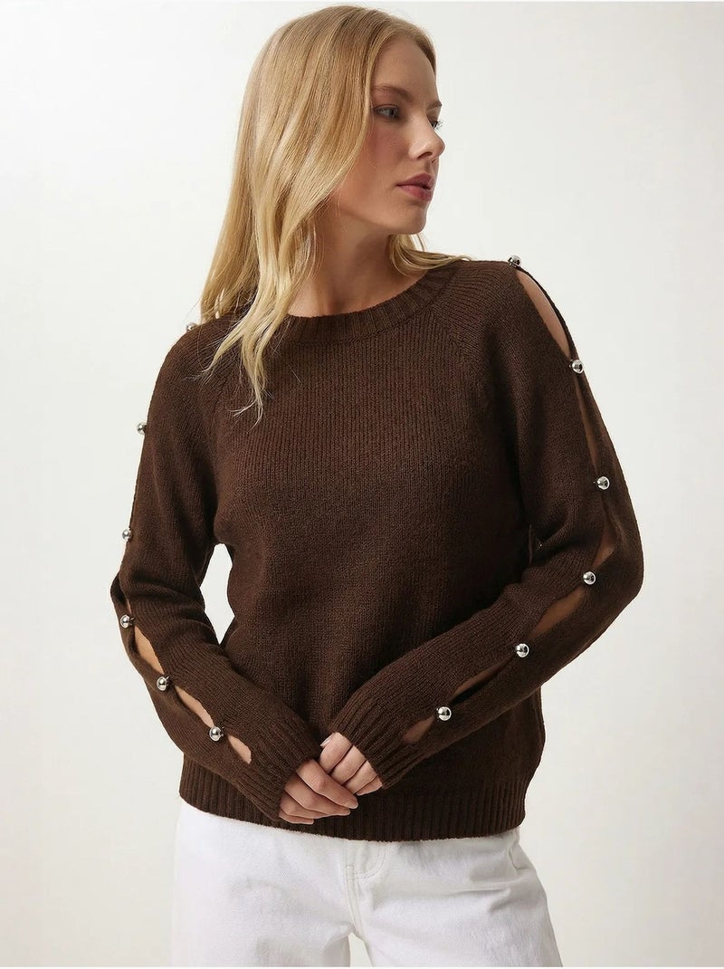 Pull à col rond découpé istanbul Marron chocolat - Kiabi