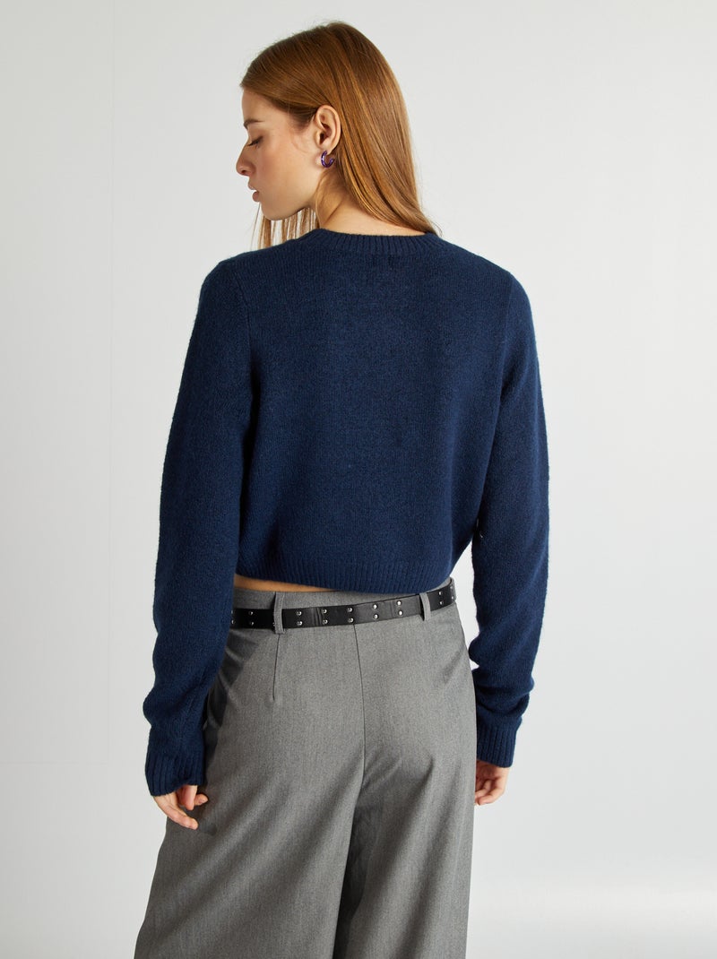Pull à col rond en laine mélangée Bleu - Kiabi
