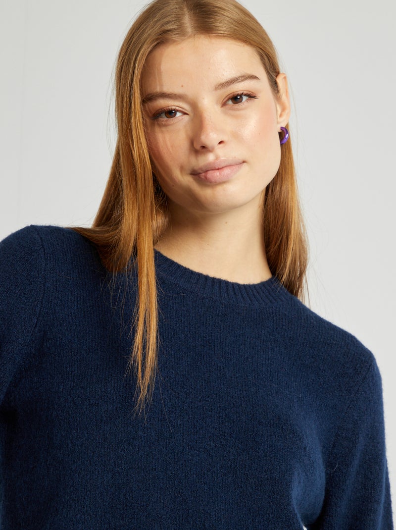 Pull à col rond en laine mélangée Bleu - Kiabi