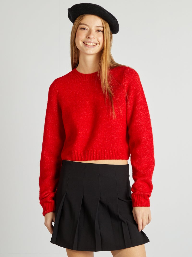 Pull à col rond en laine mélangée Rouge - Kiabi