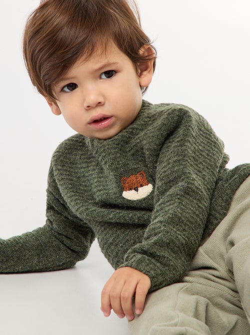 Pull à col rond en maille avec broderies à la poitrine - Kiabi