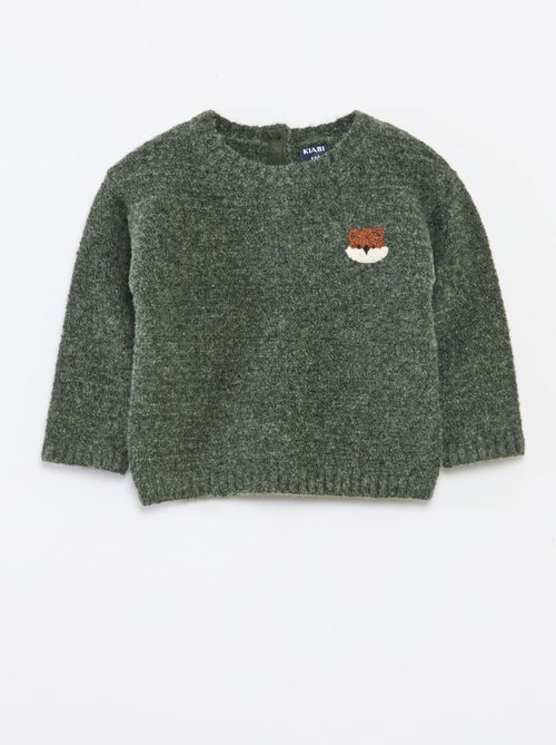 Pull à col rond en maille avec broderies à la poitrine - Kiabi
