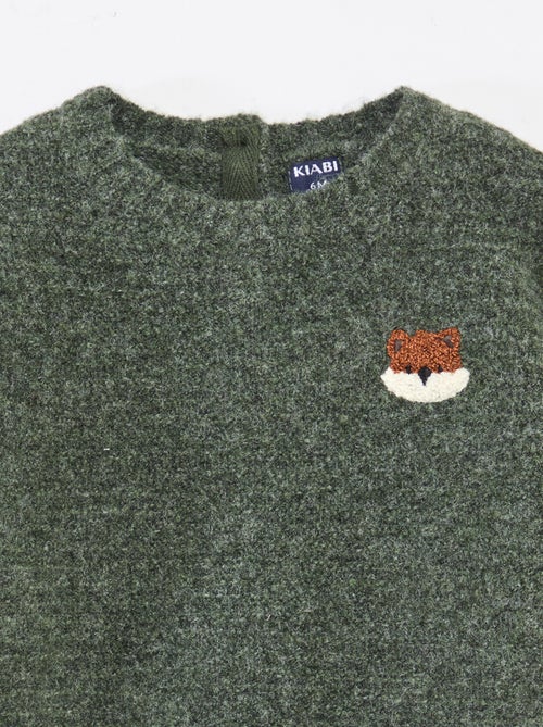 Pull à col rond en maille avec broderies à la poitrine - Kiabi